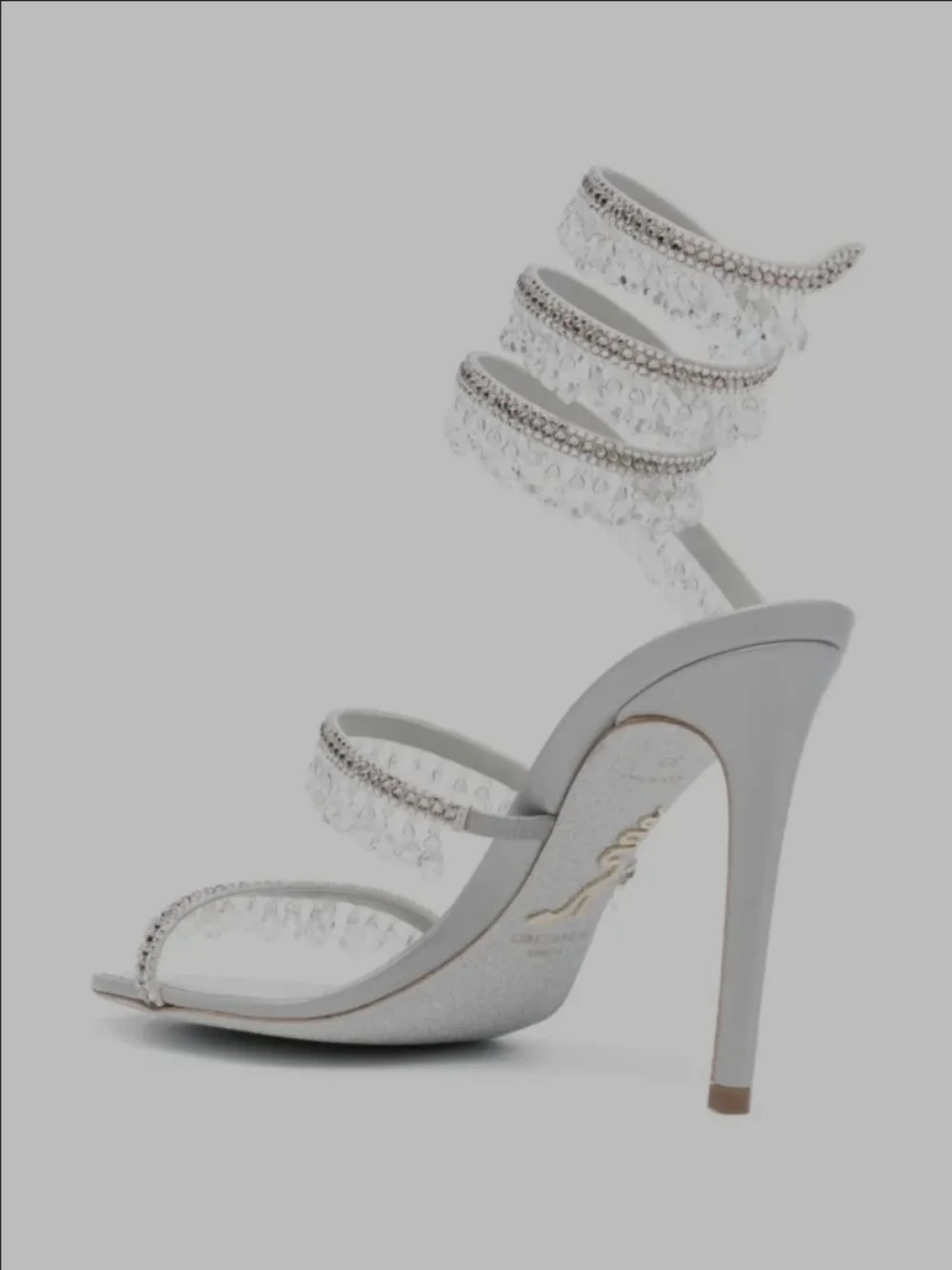 Rene Caovilla Silver Crystal Embellished Women's Evening Sandals